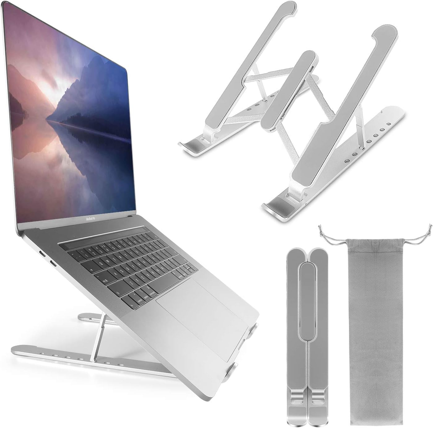 Portable Laptop Stand for Desk,Laptop Holder Riser Computer Stand, Aluminum 7-Angles Adjustable Height Ergonomic Foldable MacBook Pro Stand Compatible with iPad, HP, Dell, Lenovo More 10-15.6 Inch