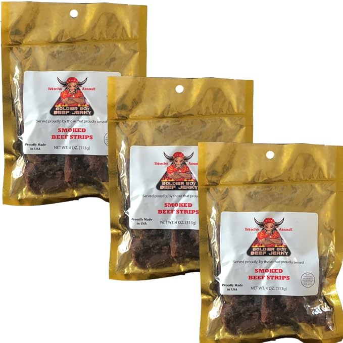 Soldier Boy Beef Jerky 4 Ounce 3 Pack (Sriracha Assault)