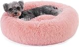Enjamoy Plush Donut Dog Bed Pink 60cm Calming Round Pet Cushion Self-Warming