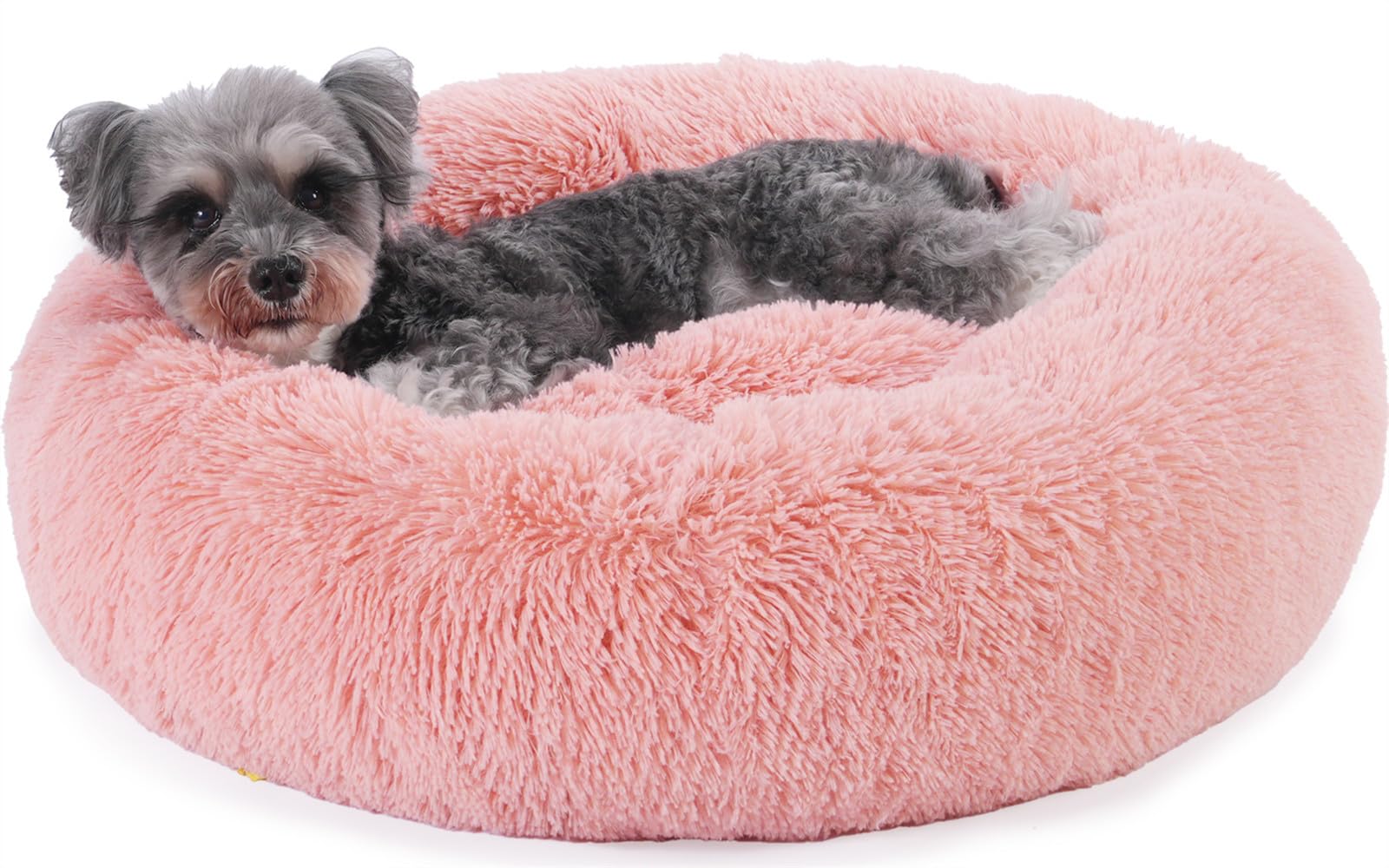 Enjamoy Plush Donut Dog Bed, Calming Round Dog Cat Bed Soft and Fluffy Cuddler Pet Cushion Self-Warming Puppy Beds Machine Washable, Pink 60cm