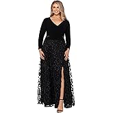 Xscape Womens Plus Size Long Sleeve V-Neck Floral Skirted DressSpecial Occasion Dress