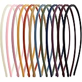 Lawie 12 Pack Colorful Plain Blank Frosted Slim Thin Plastic Headband With Teeth Skinny Wire Comb Hair band Elastic Hair Hoop Holder Tiara Crown Headpiece Craft DIY Accessories for Women Girls Adults