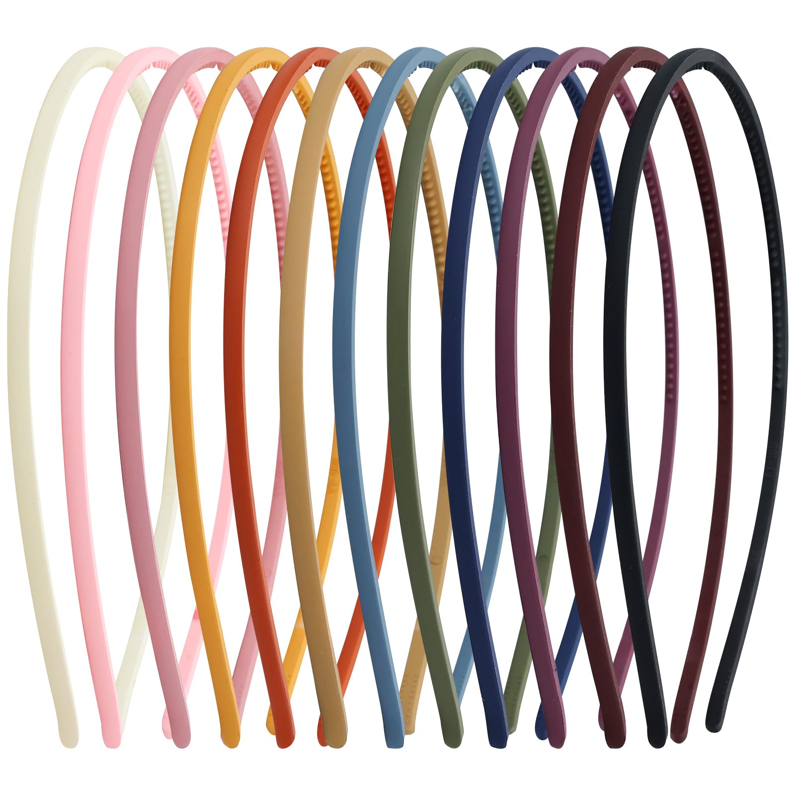 Photo 1 of Lawie 12 Pack Colorful Plain Blank Frosted Slim Thin Plastic Headband With Teeth Skinny Wire Comb Hair band Elastic Hair Hoop Holder Tiara Crown Headpiece Craft DIY Accessories for Women Girls Adults
