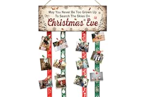 HJBL Christmas Card Holder Display,May You Never Be Too Grown Up to Searh Christmas Wooden Hanging Photo Picture Collage Holder with 30 Clips for Xmas Holiday Home Office Party Wall Decor