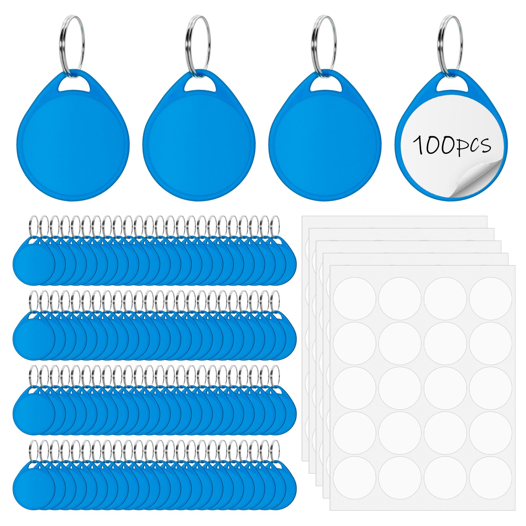 Photo 1 of 100 Pcs Rack Key Tags with Label 1.5 Inch Reusable Round Plastic Tags with Blank Paper Stickers and Split Rings, Item Identifiers for Home,Office and Rental Management Use (Blue)