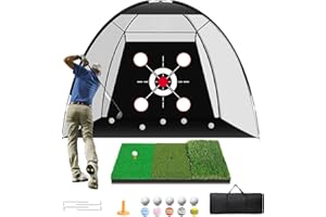 KULPORT Target Golf Net 10x7FT, Portable Golf Practice Net Set with Hitting Mat & Training Targets – Backyard Driving Chipping Swing Aid for Indoor Outdoor Use for Men/Dad