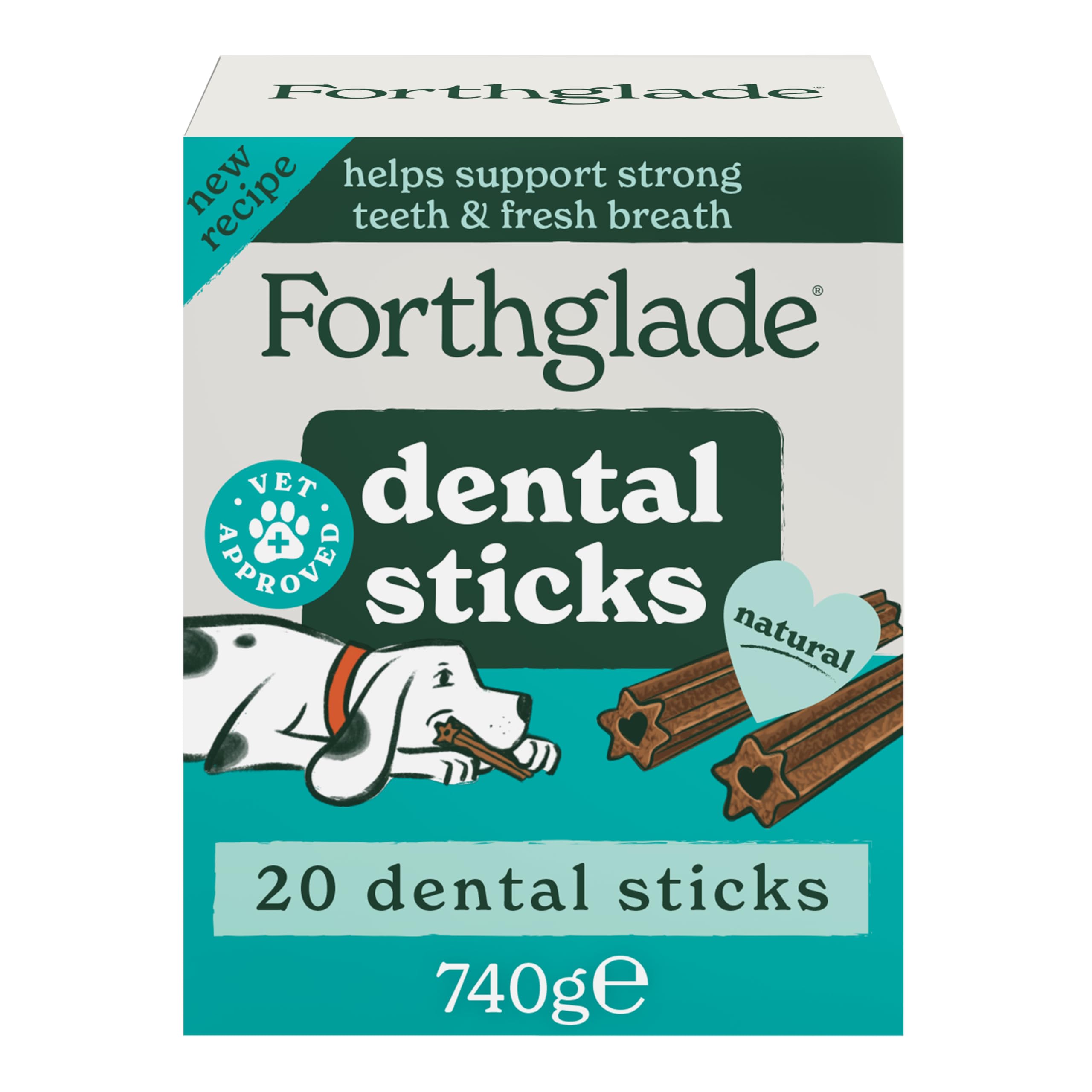 Forthglade Natural Dog Dental Sticks (20 Sticks) - Plant-Based & Grain Free Dog Treats, Dental Chews for Fresh Breath, Removes Plaque and Tartar, Resealable Bags
