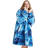 Kipswiza Wearable Blanket Hoodie Gifts for Women and Men, Oversized Cozy Warm Sherpa Fleece Hooded Blankets Sweatshirt Mom, Dad, Teens, Adult (Blue Tie Dye)