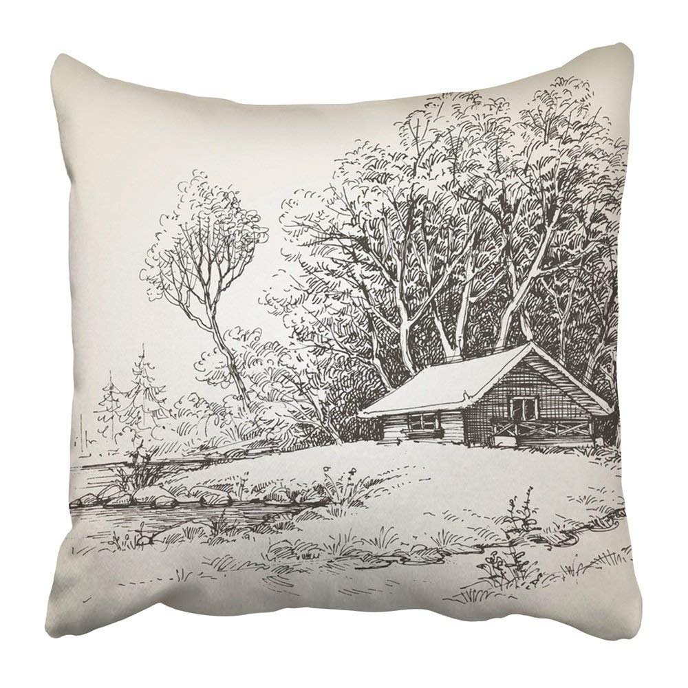 Amazon Com Custom Black Sketch Cabin In The Woods Near River