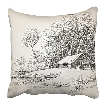 Amazon Com Custom Black Sketch Cabin In The Woods Near River