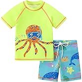 YAGATA Toddler Boys Swim Set Cute 2t Swimsuit Boy Dinosaur Bathing Suit Short Sleeve 3t Swimming Suits