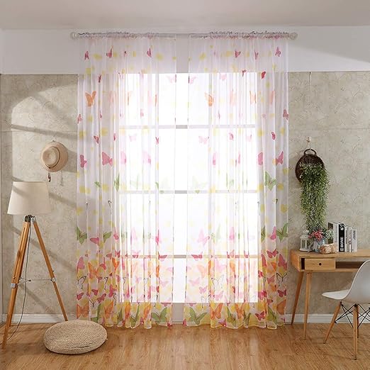 Voile Gardine Fenstervorhange Mit Print Butterfly Romantische Voile Vorhang Platten Amazon De
