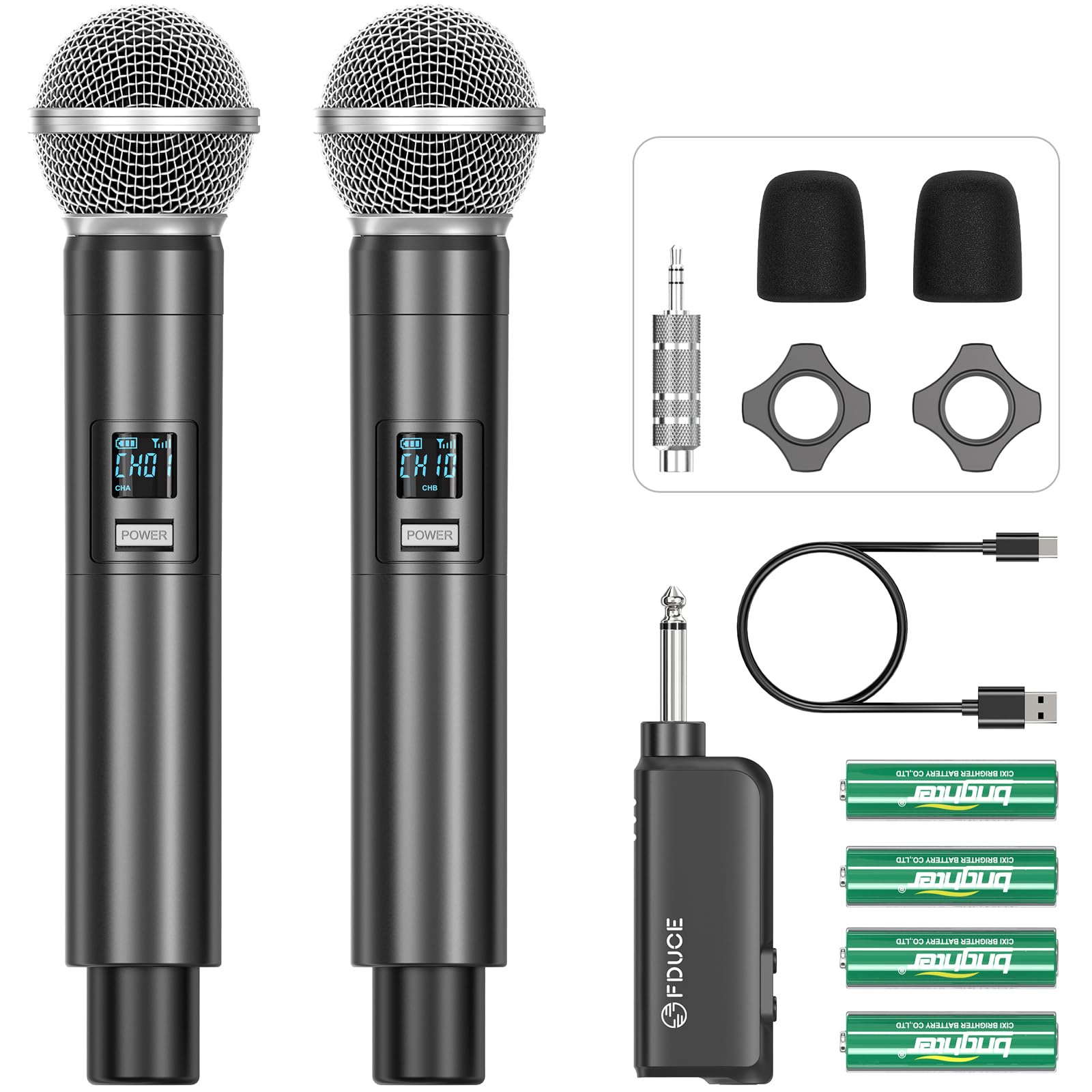 FDUCE W60 Wireless Microphone,Dynamic Lightweight UHF Microphone,Rechargeable Receiver with Volume Adjust Button,for Karaoke,Wedding,Party,Church,Lecture (200ft)