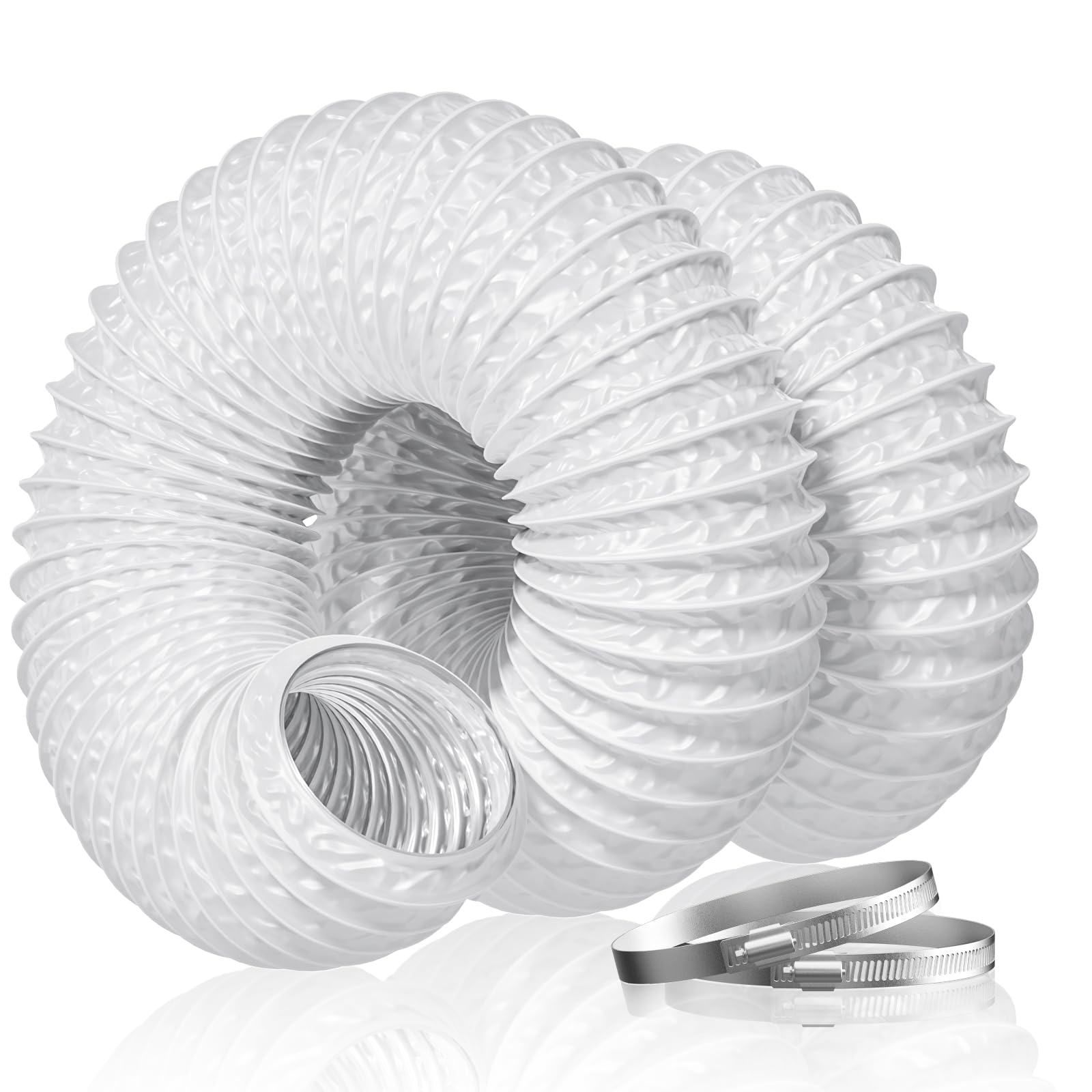 Hon&Guan 100 mm Aluminium PVC Flexible Air Ducting 2.5m 4 Inch Ventilation Vent Hose Pipe for Tumble Dryer, Extractor Fan, Cooker Hood (ø100mm*2.5m, White)