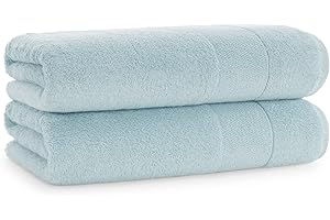 Aston & Arden Aegean Terry Bath Towels - Set of 2 - Ringspun Turkish Cotton Thick and Soft Absorbent Luxury Hotel and Spa Bathroom Towel, 600 GSM, 30 x 60 in, Sterling Blue