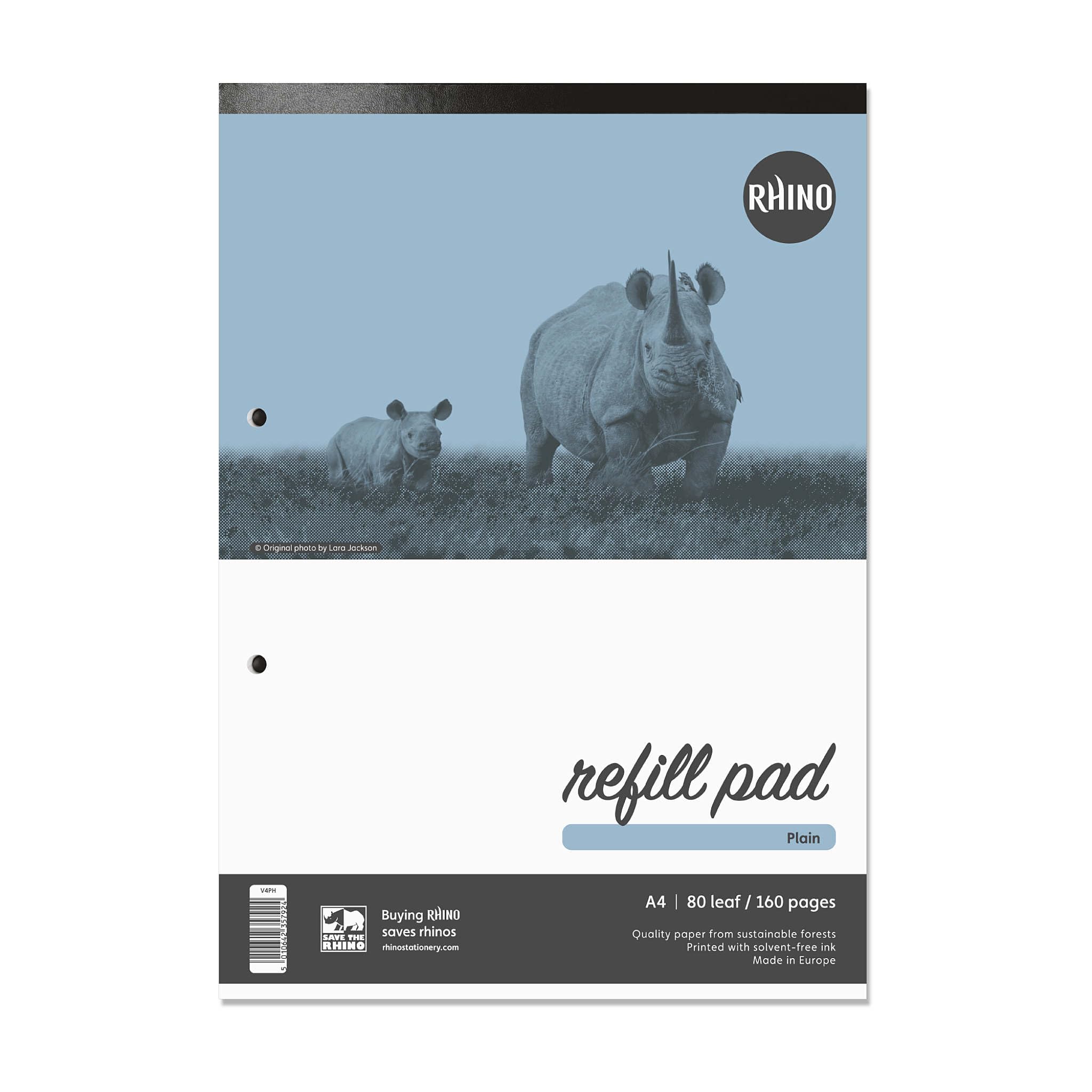 RHINO A4 Refill Pad, Writing Pad, 160-Page/Plain Paper Notepad, 1-Pack, White Hole Punched Top Binding Writing Paper, Office & School Stationery Supplies