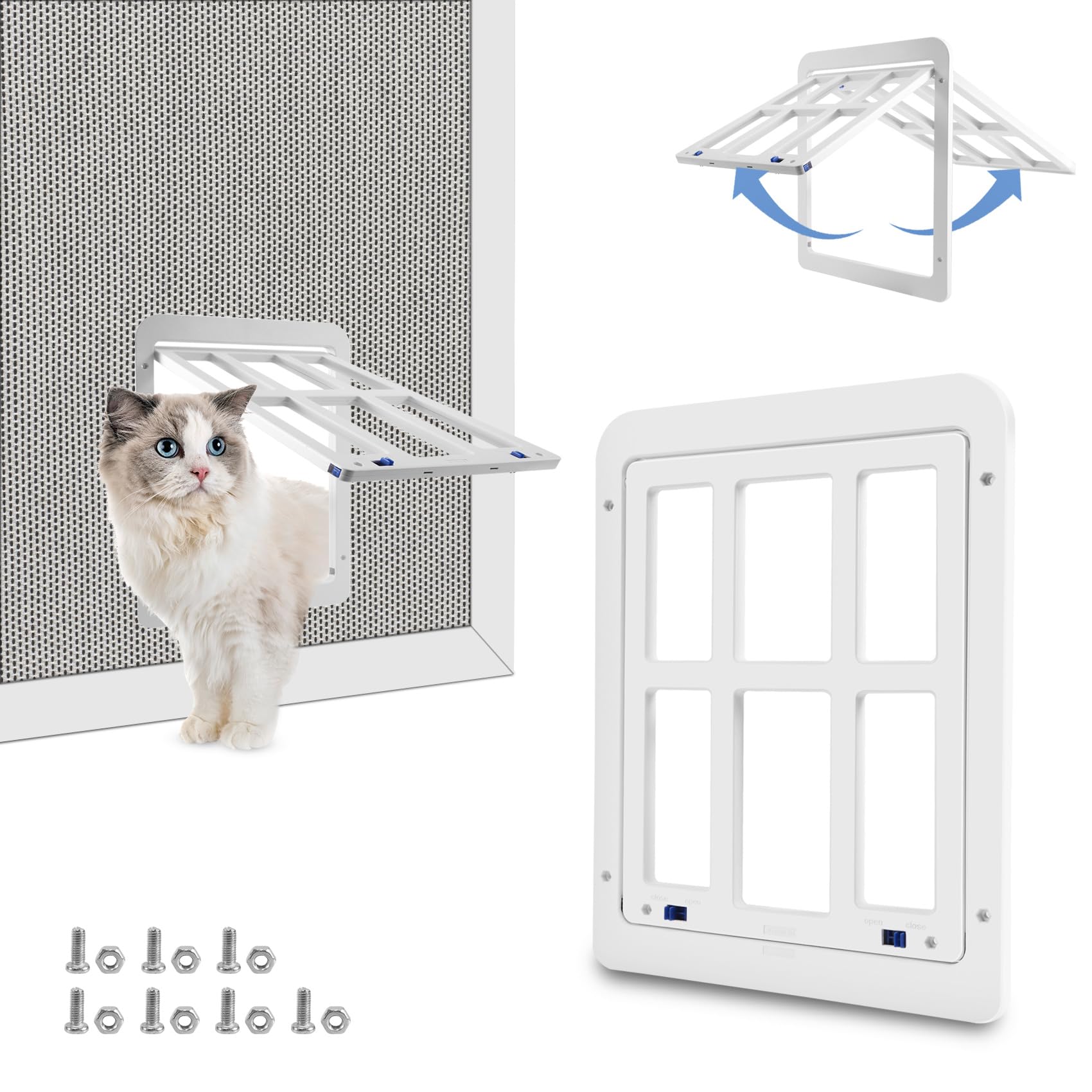 Kaneorooir Flap Door, Pet Flap Fly Screen Automatic Closing Dog Flap Balcony Door for Fly Screen Door Lockable Pet Door for Cats/ (White)