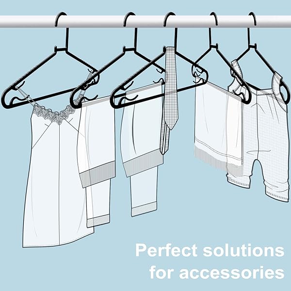 BYOMOSTOR BLACK PLASTIC HANGERS 50 PACK, LIGHT WEIGHT DURABLE CLOTHES HANGERS G-SHAPE STANDARD SIZE NON-SLIP COAT HANGER ADULT CLOTHES HANGERS FOR LAUNDRY & EVERYDAY USE -SLIM & SPACE SAVING
