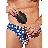 PINKY SENSON Men's American Flag Patriotic Swimwear Fourth of July Stars & Stripes Swim Briefs