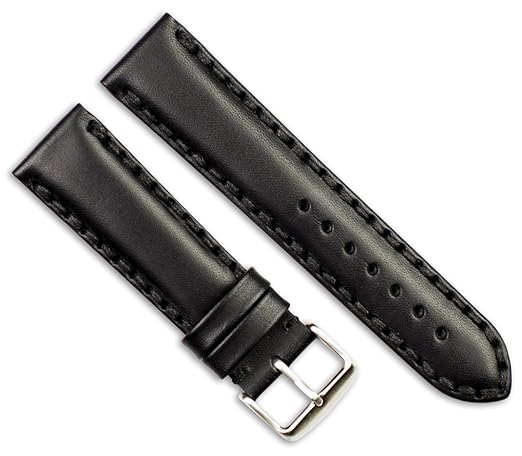 Hand Stitched Oil Leather Watch Band - Black - 20mm