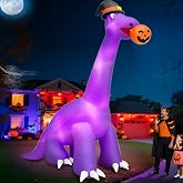 16 Ft L Giant Halloween Dinosaur Inflatables Halloween Decorations Outdoor | 14 Ft Ht x 16 Ft L Blow Up Yard Decorations Huge Dinosaur Bite Pumpkin with Witch Hat Build-in LED, Lawn Party Garden Decor