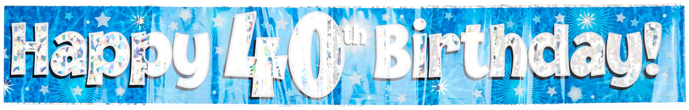 9ft Banner Happy 40th Birthday Blue Holographic