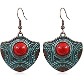 QUSIJIA Bohemian Simulated Turquoise Drop Earrings for Women Vintage Tribal Ethnic Style Geometry Dangle Earrings for Women