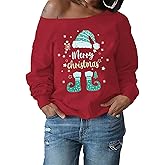 Taiduosheng Women's Off-Shoulder Blouses Sweatshirt Long Sleeve Print Love Tops
