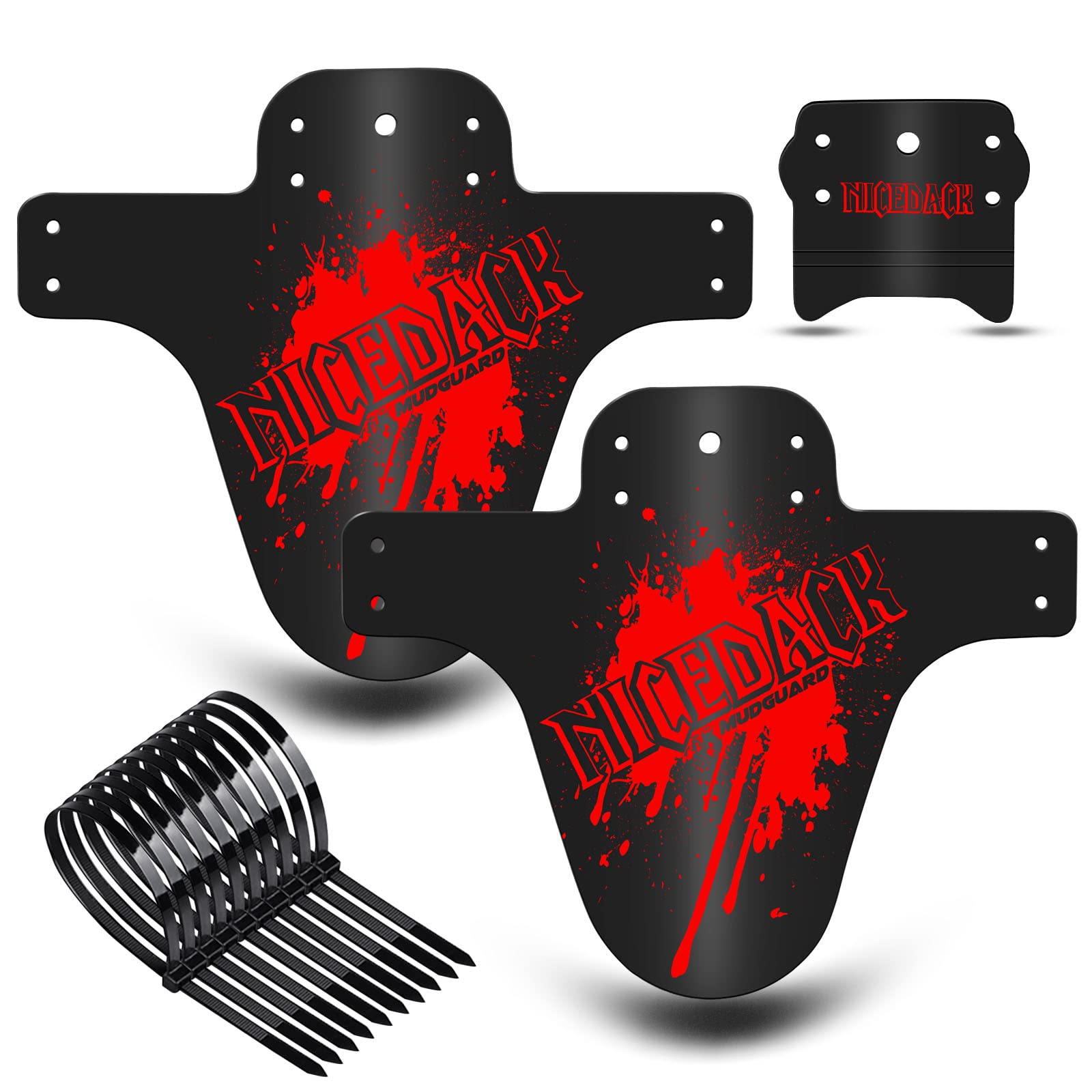 NICEDACK Mud Guard, 2Pcs MTB Bicycle Mudguards for 26" 650B 27.5" 29" MTB Mountain Bike Rear and Front Mudguard Fender (Red, 2PCS Matte Surface)