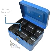 Cathedral Products Key Lockable Cash Box 6 Inch Blue with 6 Compartment Tray view 3