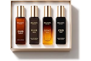 BellaVita Luxury Men's Perfume Gift Set with CEO Man, G.O.A.T., KLUB & OUD | 4 x 20ml (80ml) | Long Lasting Perfume for Men | Citrus, Woody, Patchouli & Caramel Notes | Gift for Father's Day