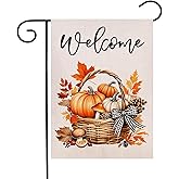 Welcome Pumpkin Basket Garden Flag 12.5 x 18 Inch Double Sided Autumn Yard Outdoor Decoration