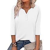 CRAZY GRID Womens Fashion 3/4 Sleeves Tops Fall Crew Neckline Loose Fitting Type Button Down Business Work T Shirts