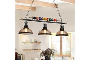 XIAOBEI 7'-8' Hanging Pool Table Light Billiard Pendant Light Adjustable Light, Retro Island Light Fixtures, Glass Shade,for Billiards Room,Snooker Table, Kitchen Island, Beer Party