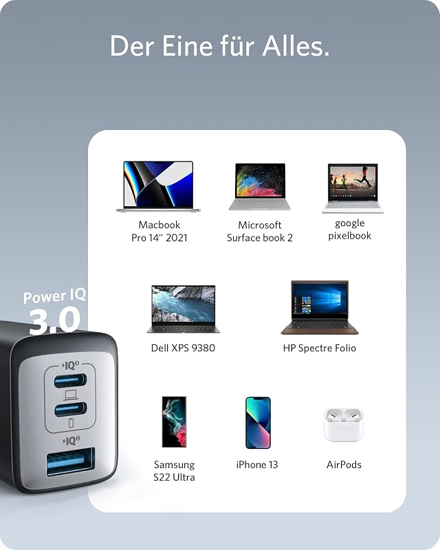 Nano 65W USB C Ladegerät, 3-Port PPS Schnellladegerät, iPad Ladegerät