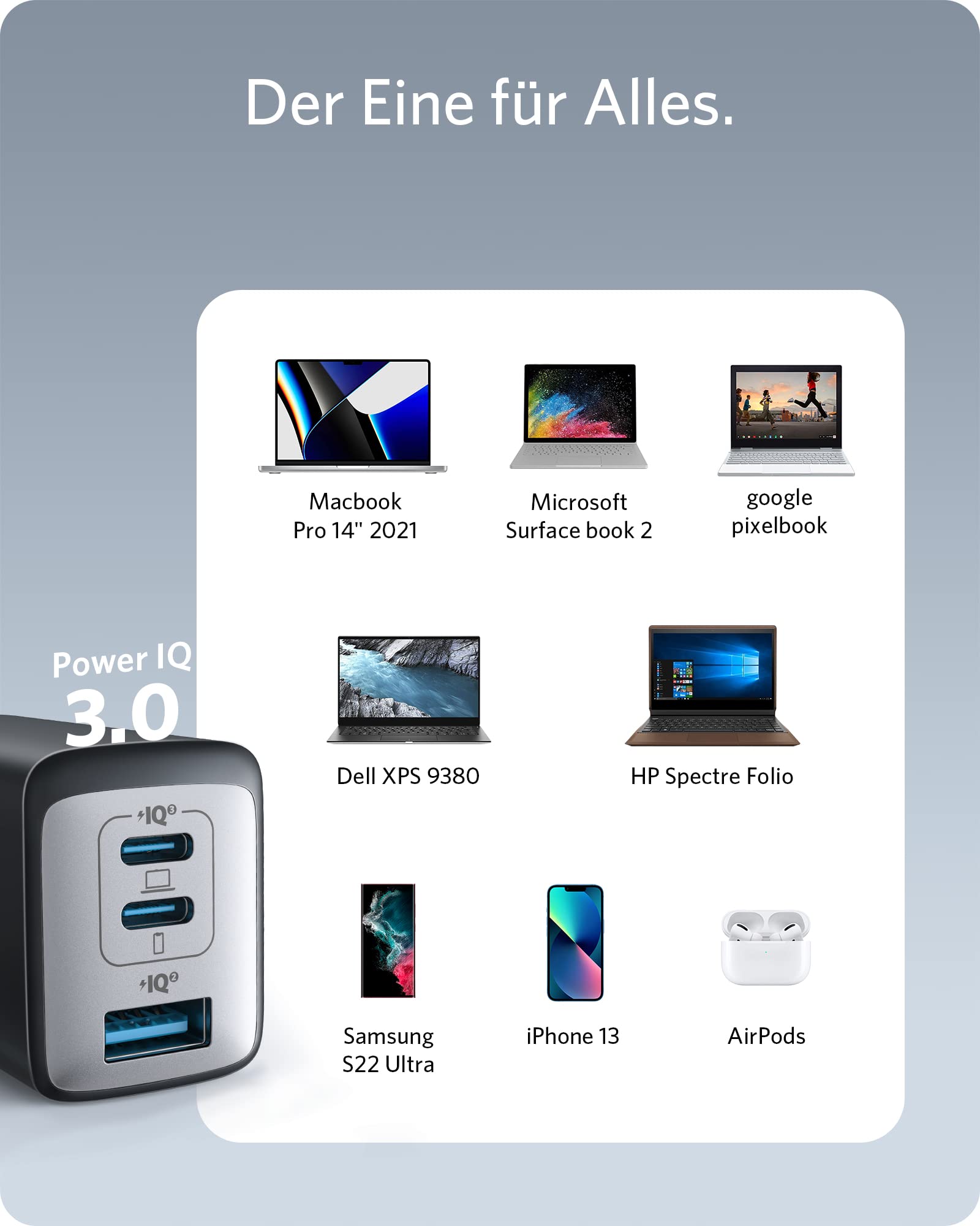 Anker Nano 65W USB C Ladegerät, 3-Port PPS Schnellladegerät, iPad Ladegerät, Kompaktes Netzteil für MacBook Pro, iPad Pro, Galaxy S20, Dell XPS 13, Note 20, iPhone 17/16/15 Series,Pixels 7