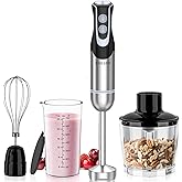 Immersion Blender Handheld, 4-In-1 Hand Blender with 12-Speeds &amp; Turbo Mode | 500W Emulsion Blender, Egg Whisk, 24oz Beaker &amp; Chopper Bowl, Stick Mixer for Baby Food, Smoothies, Soups &amp; Sauces