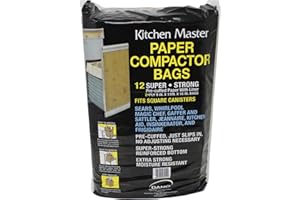 Kitchen Master Super Strong Compactor Bags (12 Pack) | Precuffed, Garbage Compactor Bags, Kitchen Liner, Paper Trash Bin Press, Kitchen Essential, Paper Garbage Press Liner
