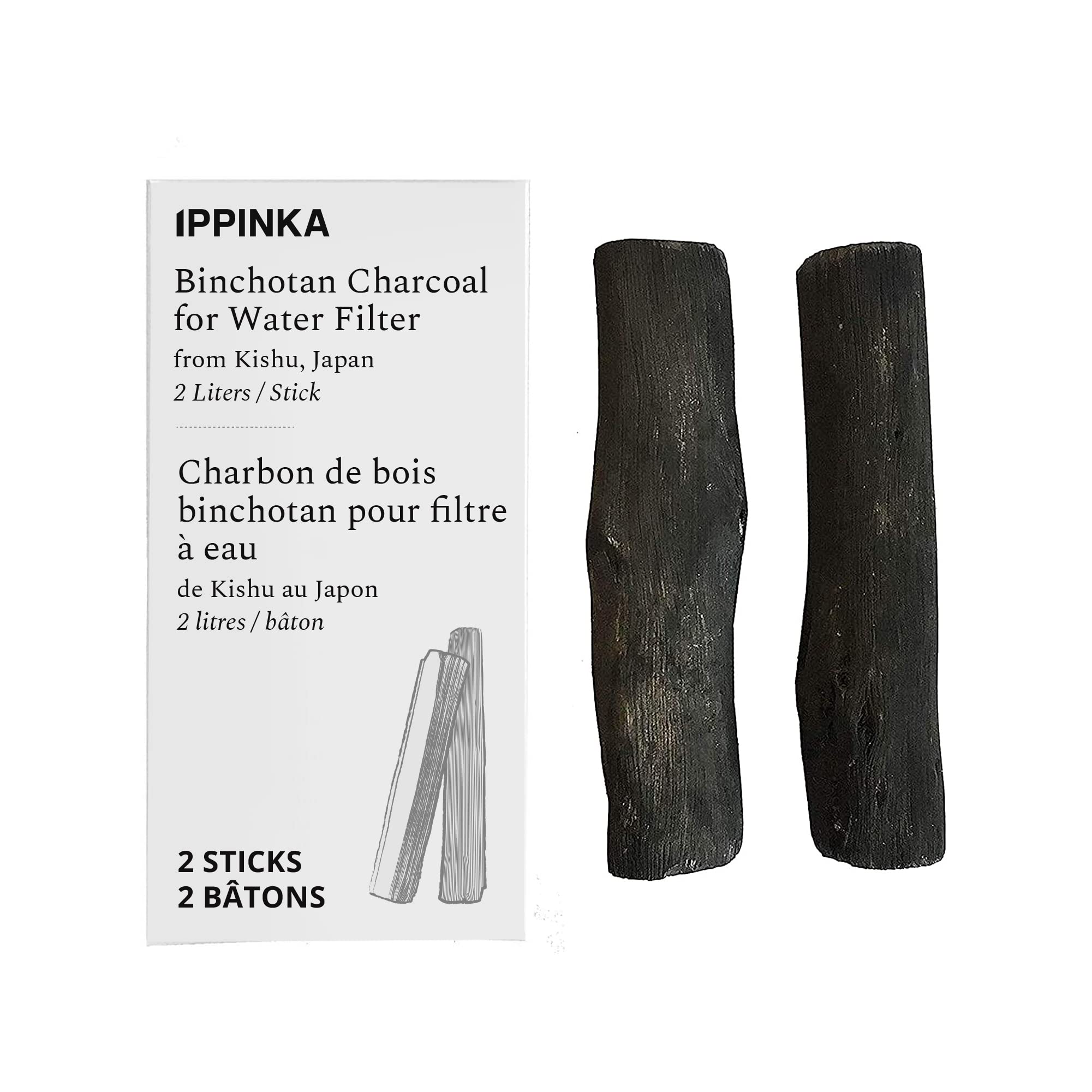 Photo 1 of Binchotan Charcoal - Water Purifying Sticks for Great-Tasting Water from Kishu, Japan - Each Stick Filters up to 2 Liters of Water - 2 Sticks