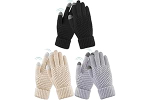HRUTANE Womens Touch Screen Gloves Winter Warm Knit Fleece Lined Gloves Elastic Cuff Texting Mittens Gifts