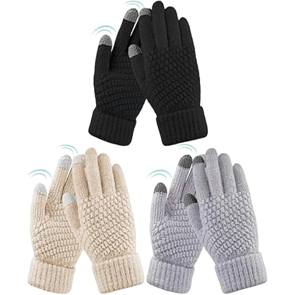 thumbnail image 2 of Ladies Fleece Cosy Gloves – Buttons Pattern, Touch Screen Fingers, Winter Warm – UK Made 2 of 3