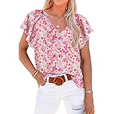 Dokotoo Women's Casual Boho Floral Print V Neck Long Sleeve T Shirt Blouses