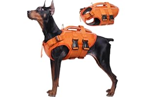 Kuoser Dog Life Jacket High Flotation, Reflective Dog Life Vest for Swimming Boating, Adjustable Small Medium Large Dog lifej