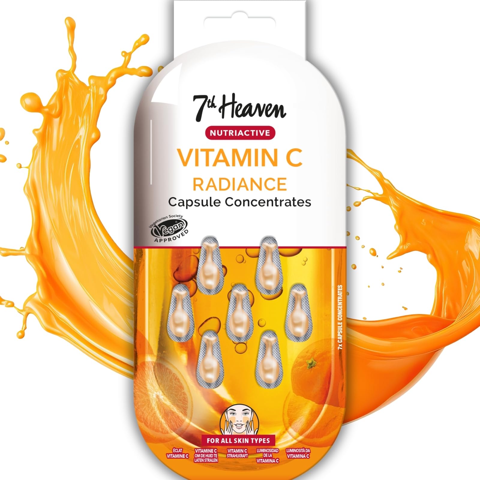 7th Heaven Vitamin C Brightening Capsule 7 Day Pack - Face Serum with Vitamin C & Vitamin E, Reduces Dark Spots, Evens Skin Tone, 7-Day Glow Boost for All Skin Types, Vegan Skincare