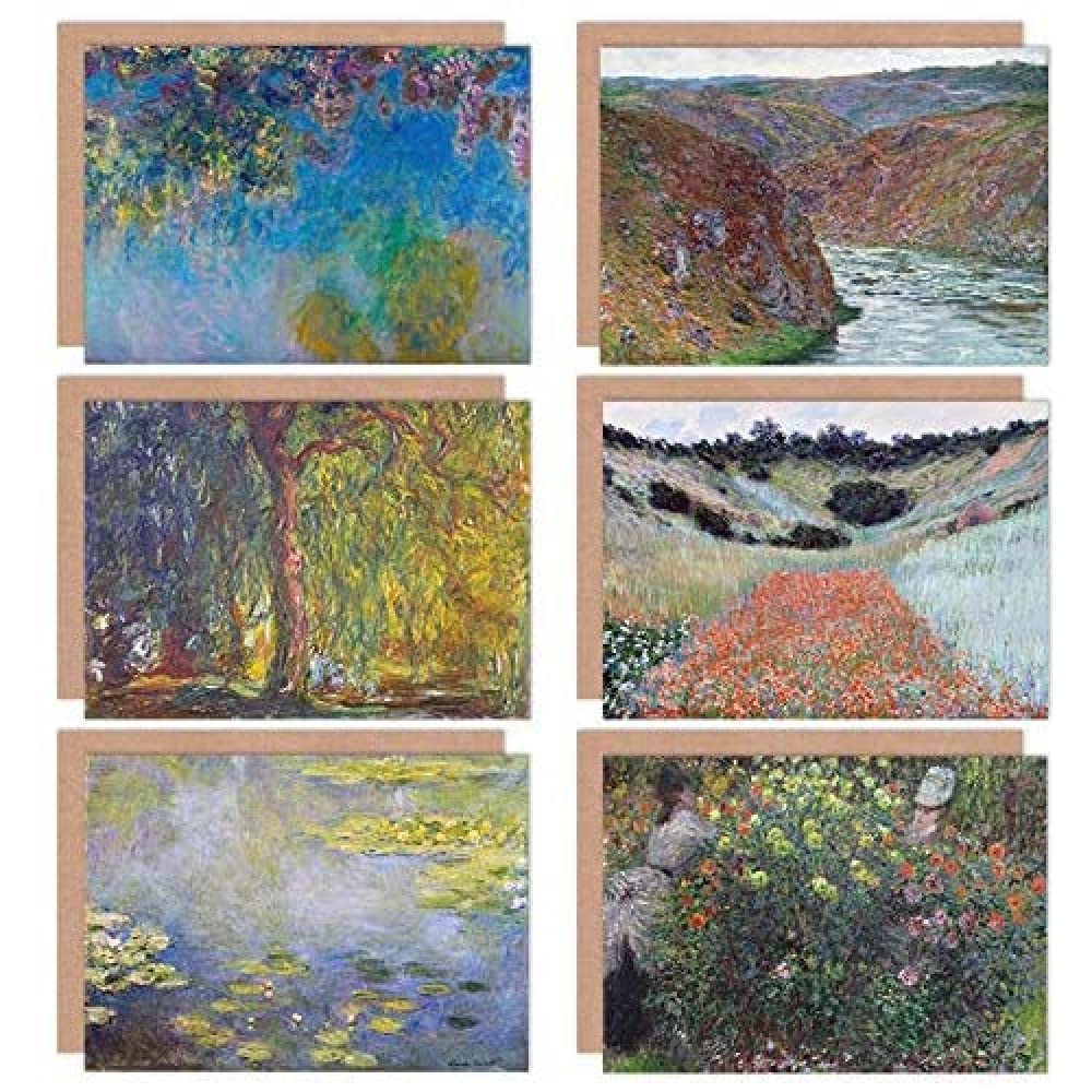 Artery8 Claude Monet Ladies Poppy Waterlillies Wiggles Willows Fine Art Greeting Card Pack of 6 — image 1