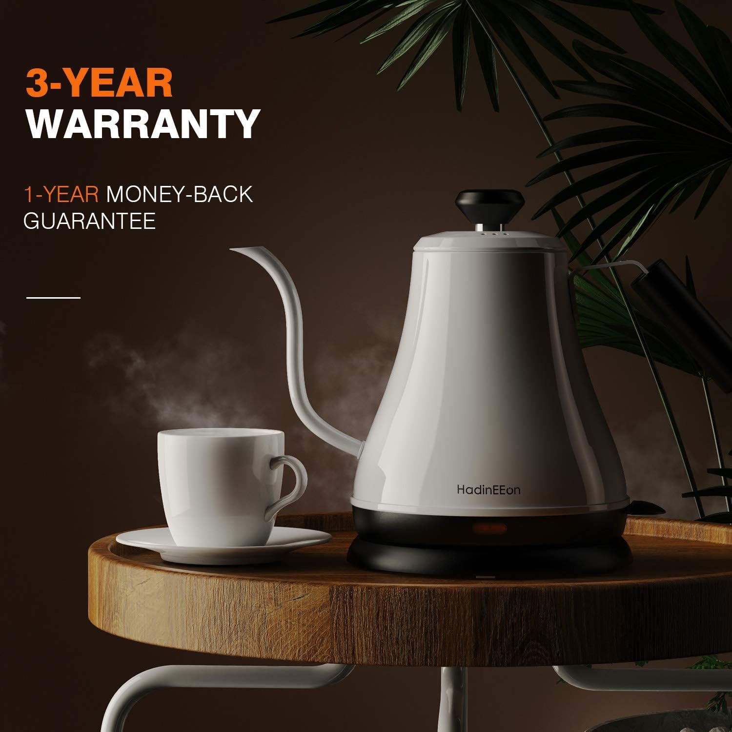 HadinEEon Electric Gooseneck Kettle 100% Stainless Steel BPA-Free Tea Kettle, Electric Pour Over Coffee Kettle Pot Portable Cordless Teapot with Auto Shut-Off Protection, 1000 Watt, 0.8L- White: Kitchen & Dining