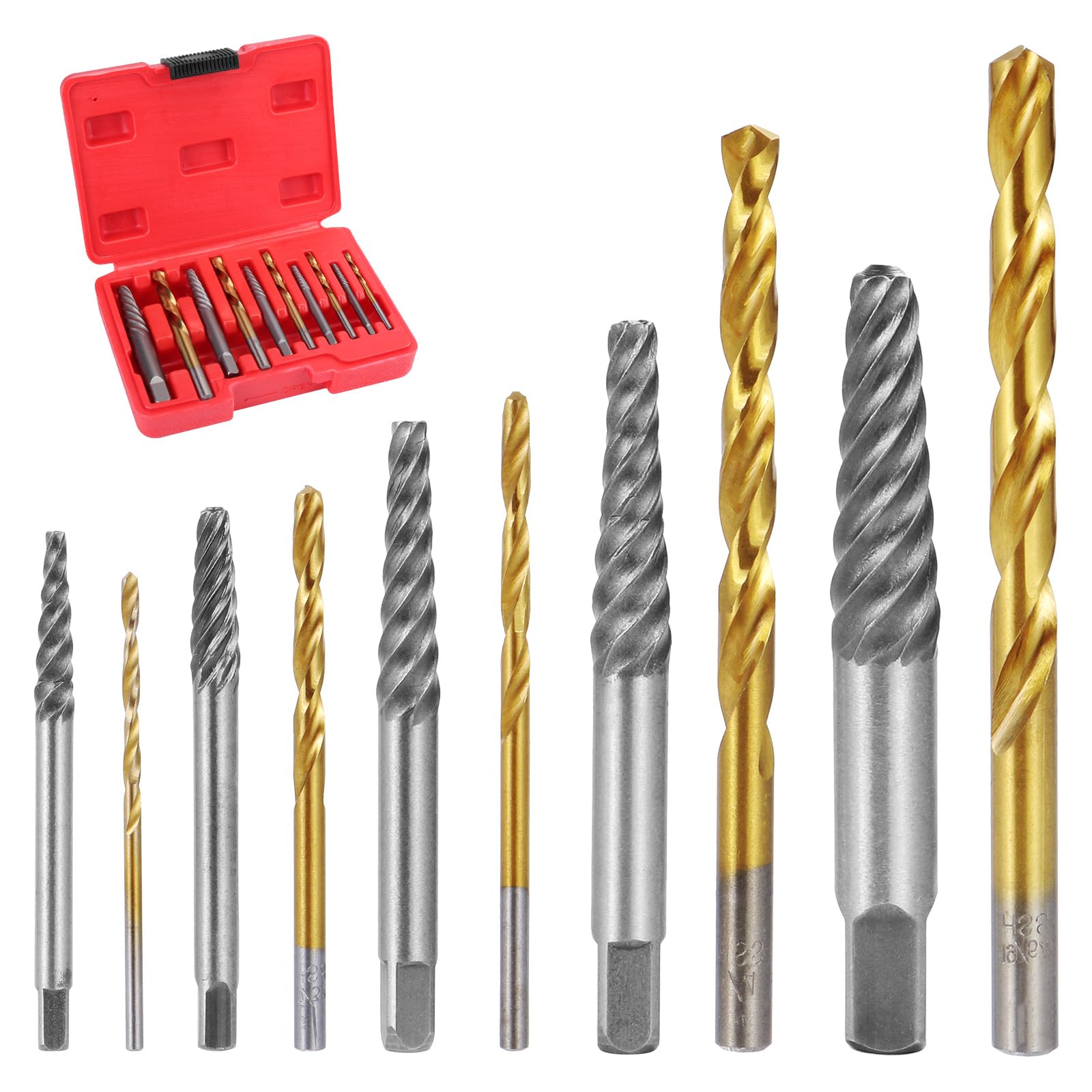 HSEAMALL 10PCS Screw Extractors with Left Hand Cobalt Drill Bits Set,Damaged Screw Remover Drill Extractor Combination Set