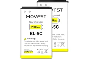 MOVFST 2Pcs Pack Rechargeable BL-5C Battery,2600mAh High Capacity Suitable for Nokia,Household Radio with Current Protection