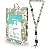 bolimoss Cute Flowers Lanyard for ID Badge Card, Breawaway Neck Lanyards with Retractable Badge Reels Quick-Release Buckles & Adjustable Straps with Leather Double Sided Windows Card Badge Holders