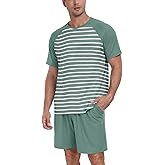 PrinStory Men‘s Pajama Set Summer Pjs Sleepwear Nightwear Lightweight Quick Dry Soft Stripe Sleep Set With Pocket S-2XL